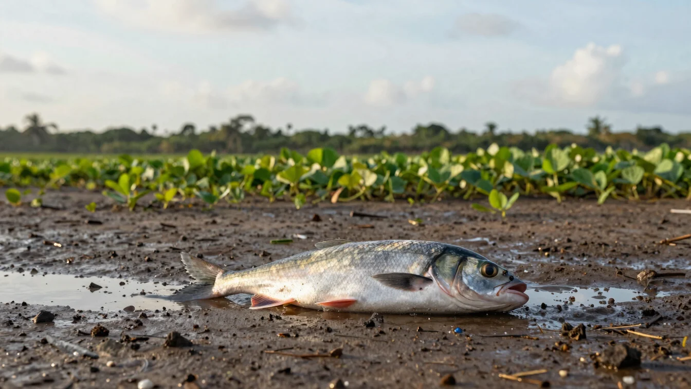 Pescador medindo peixe sobre esteira úmida em pesqueiro brasileir